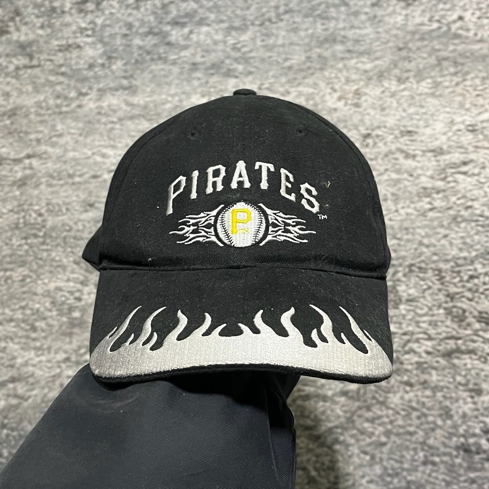 Vintage Pittsburgh Pirates Hat Black Embroidered Flames Logo MLB Sportswear Cap